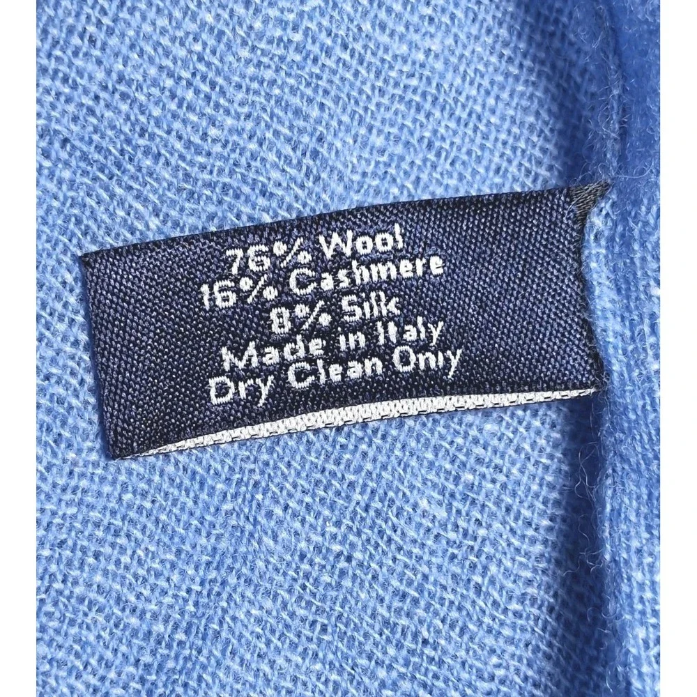 Ann Taylor Made in Italy Fringe Blue Scarf Wool Cashmere Silk Blend  70